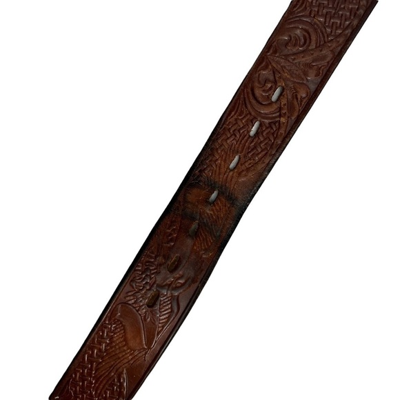VINTAGE Top Grain Brown Leather Embossed Western Belt Size medium - Picture 7 of 10